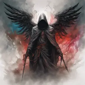 Hooded Angel of Death emerging from the fog of war, ink splash, Highly Detailed, Vibrant Colors, Ink Art, Fantasy, Dark by Stanley Artgerm Lau