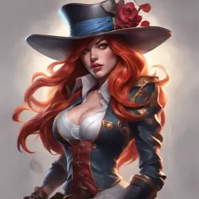 Matte portrait of Miss Fortune from League of Legends with tattoos, 8k, Highly Detailed, Powerful, Alluring, Artstation, Magical, Digital Painting, Photo Realistic, Sharp Focus, Volumetric Lighting, Concept Art by Stanley Artgerm Lau, Alphonse Mucha, Greg Rutkowski