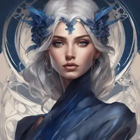 Alluring matte portrait of a beautiful A2 wearing dark blue, 8k, Highly Detailed, Intricate, Half Body, Realistic, Sharp Focus, Volumetric Lighting, Fantasy, Elegant by Stanley Artgerm Lau, Alphonse Mucha, WLOP, Stefan Kostic