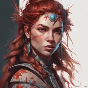 Alluring matte portrait of the beautiful Aloy in dark red, 8k, Highly Detailed, Intricate, Realistic, Sharp Focus, Volumetric Lighting, Fantasy, Elegant by Stanley Artgerm Lau, Alphonse Mucha, WLOP, Stefan Kostic