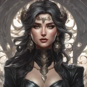 Alluring matte portrait of a beautiful Sona wearing black leather, 8k, Highly Detailed, Intricate, Half Body, Realistic, Sharp Focus, Volumetric Lighting, Fantasy, Elegant by Stanley Artgerm Lau, Alphonse Mucha, WLOP