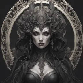 Alluring matte portrait of the beautiful goddess of death Ker in black, 8k, Highly Detailed, Intricate, Realistic, Sharp Focus, Volumetric Lighting, Fantasy, Elegant by Stanley Artgerm Lau, Alphonse Mucha, WLOP