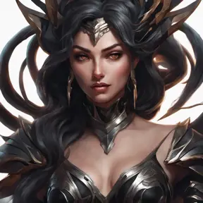 Alluring matte portrait of a fierce beautiful Irelia in black, 8k, Highly Detailed, Intricate, Half Body, Realistic, Sharp Focus, Volumetric Lighting, Fantasy, Elegant by Stanley Artgerm Lau, WLOP, Stefan Kostic