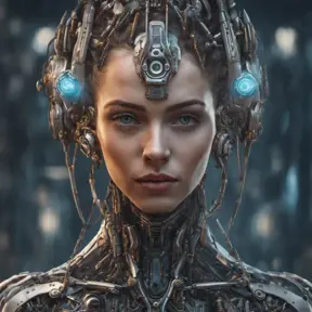 Alluring highly detailed matte portrait of a beautiful cyborg in the style of Stefan Kostic, 8k, High Definition, Highly Detailed, Intricate, Half Body, Realistic, Sharp Focus, Fantasy, Elegant