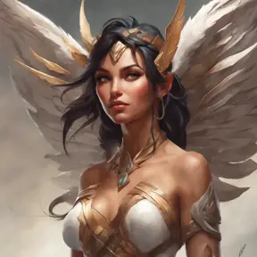 Alluring matte portrait of a beautiful Nidalee with wings, 8k, Highly Detailed, Intricate, Half Body, Realistic, Sharp Focus, Volumetric Lighting, Fantasy, Elegant by Stanley Artgerm Lau, Alphonse Mucha, WLOP