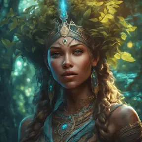 Closeup of a beautiful tribal queen in a magical forest, 4k, Highly Detailed, Masterpiece, Pretty Face, Digital Illustration, Cinematic Lighting, Realistic, Sharp Focus, Centered, Beautifully Lit, Bioluminescent by Stanley Artgerm Lau, Alphonse Mucha, Greg Rutkowski, Stefan Kostic