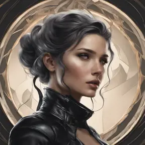 Alluring matte portrait of a beautiful Vex wearing black leather, 8k, Highly Detailed, Intricate, Half Body, Realistic, Sharp Focus, Volumetric Lighting, Fantasy, Elegant by Stanley Artgerm Lau, Alphonse Mucha, WLOP