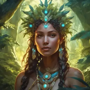 Closeup of a beautiful tribal queen in a magical forest, 4k, Highly Detailed, Masterpiece, Pretty Face, Digital Illustration, Cinematic Lighting, Realistic, Sharp Focus, Centered, Beautifully Lit, Bioluminescent by Stanley Artgerm Lau, Alphonse Mucha, Greg Rutkowski, Stefan Kostic