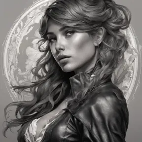 Alluring matte portrait of a beautiful A2 in black leather, 8k, Highly Detailed, Intricate, Half Body, Realistic, Sharp Focus, Volumetric Lighting, Fantasy, Elegant by Stanley Artgerm Lau, Alphonse Mucha, WLOP, Stefan Kostic