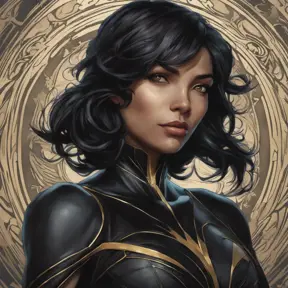 Alluring matte portrait of the beautiful Cassandra Cain in black, 8k, Highly Detailed, Intricate, Realistic, Sharp Focus, Volumetric Lighting, Fantasy, Elegant by Stanley Artgerm Lau, Alphonse Mucha, WLOP, Stefan Kostic