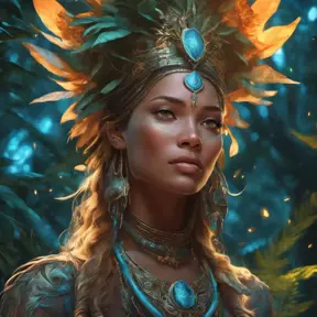 Closeup of a beautiful tribal queen in a magical forest, 4k, Highly Detailed, Masterpiece, Pretty Face, Digital Illustration, Cinematic Lighting, Realistic, Sharp Focus, Centered, Beautifully Lit, Bioluminescent by Stanley Artgerm Lau, Alphonse Mucha, Greg Rutkowski, Stefan Kostic