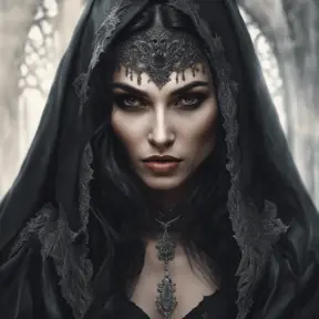 Alluring portrait of a beautiful raven black haired veiled vampire in the style of Stefan Kostic, 8k, High Definition, Highly Detailed, Intricate, Half Body, Realistic, Sharp Focus, Fantasy, Elegant