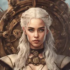 Steampunk portrait of Daenerys Targaryen, Highly Detailed, Intricate, Artstation, Beautiful, Digital Painting, Sharp Focus, Concept Art, Elegant