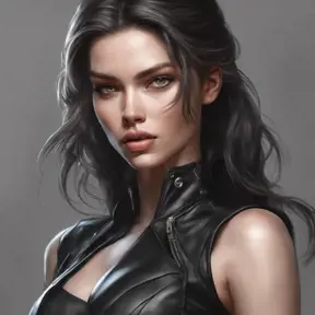 Alluring matte portrait of a beautiful A2 wearing black leather, 8k, Highly Detailed, Intricate, Half Body, Realistic, Sharp Focus, Volumetric Lighting, Fantasy, Elegant by Stanley Artgerm Lau, WLOP