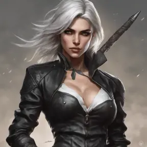 Alluring matte full body portrait of a beautiful Ciri wearing black leather, 8k, Highly Detailed, Intricate, Realistic, Sharp Focus, Volumetric Lighting, Fantasy, Elegant by Stanley Artgerm Lau, WLOP