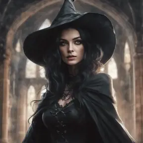 Alluring portrait of a beautiful gothic black haired caped witch in the style of Stefan Kostic, 8k, High Definition, Highly Detailed, Intricate, Half Body, Realistic, Sharp Focus, Fantasy, Elegant