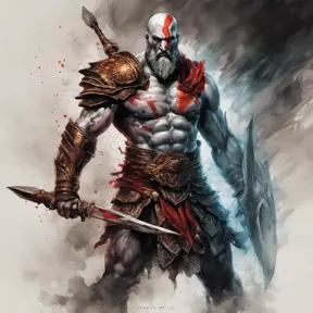 Ares God of War, armed with daggers emerging from the fog of war, ink splash, Highly Detailed, Vibrant Colors, Ink Art, Fantasy, Dark by Stanley Artgerm Lau