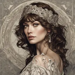 Alluring matte portrait of a beautiful Olga Kurylenko, 8k, Highly Detailed, Intricate, Half Body, Realistic, Sharp Focus, Volumetric Lighting, Fantasy, Elegant by Alphonse Mucha