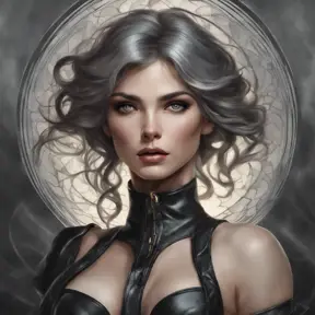 Alluring matte portrait of the beautiful goddess Selene in black leather, 8k, Highly Detailed, Intricate, Realistic, Sharp Focus, Volumetric Lighting, Fantasy, Elegant by Stanley Artgerm Lau, Alphonse Mucha, WLOP