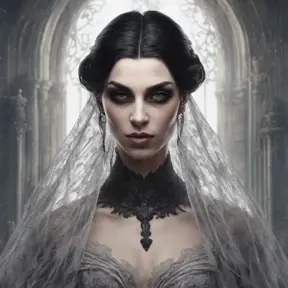 Alluring portrait of a beautiful raven black haired veiled vampire in the style of Stefan Kostic, 8k, High Definition, Highly Detailed, Intricate, Half Body, Realistic, Sharp Focus, Fantasy, Elegant