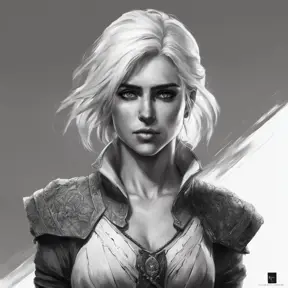 Black & White portrait of Ciri, Highly Detailed, Intricate, Artstation, Beautiful, Digital Painting, Sharp Focus, Concept Art, Elegant