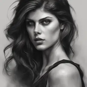 Alluring matte portrait of a fierce beautiful Alexandra Daddario in black, 8k, Highly Detailed, Intricate, Half Body, Realistic, Sharp Focus, Volumetric Lighting, Fantasy, Elegant by Stanley Artgerm Lau, WLOP, Stefan Kostic