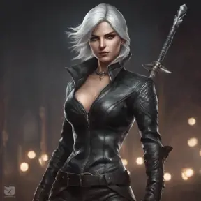 Alluring matte full body portrait of a beautiful Ciri wearing black leather, 8k, Highly Detailed, Intricate, Realistic, Sharp Focus, Volumetric Lighting, Fantasy, Elegant by Stanley Artgerm Lau, WLOP