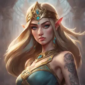 Matte portrait of Princess Zelda with tattoos, 8k, Highly Detailed, Powerful, Alluring, Artstation, Magical, Digital Painting, Photo Realistic, Sharp Focus, Volumetric Lighting, Concept Art by Stanley Artgerm Lau, Greg Rutkowski