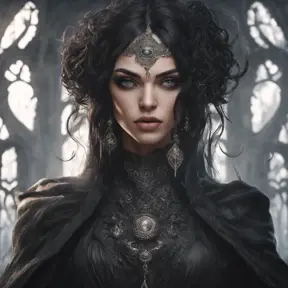 Alluring portrait of a beautiful gothic black haired sorceress in the style of Stefan Kostic, 8k, High Definition, Highly Detailed, Intricate, Half Body, Realistic, Sharp Focus, Fantasy, Elegant