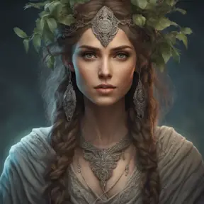 Alluring highly detailed matte portrait of beautiful female druid in the style of Stefan Kostic, 8k, High Definition, Highly Detailed, Intricate, Half Body, Realistic, Sharp Focus, Fantasy, Elegant