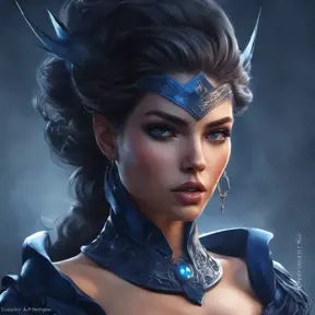 Alluring matte portrait of a fierce beautiful Vex in dark blue, 8k, Highly Detailed, Intricate, Half Body, Realistic, Sharp Focus, Volumetric Lighting, Fantasy, Elegant by Stanley Artgerm Lau, WLOP, Stefan Kostic