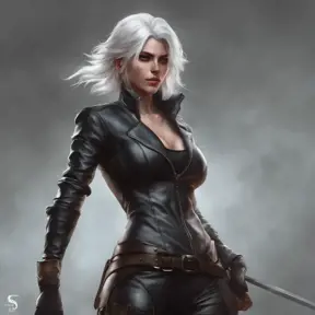 Alluring matte full body portrait of a beautiful Ciri wearing black leather, 8k, Highly Detailed, Intricate, Realistic, Sharp Focus, Volumetric Lighting, Fantasy, Elegant by Stanley Artgerm Lau, WLOP