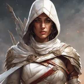 Alluring matte portrait of a fierce looking Kassandra in white Assassin's Creed armor, 8k, Highly Detailed, Intricate, Half Body, Realistic, Sharp Focus, Volumetric Lighting, Fantasy, Elegant by Stanley Artgerm Lau, Alphonse Mucha, WLOP