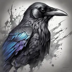 Raven, Highly Detailed, Intricate, Color Splash, Ink Art, Fantasy, Dark by Stanley Artgerm Lau