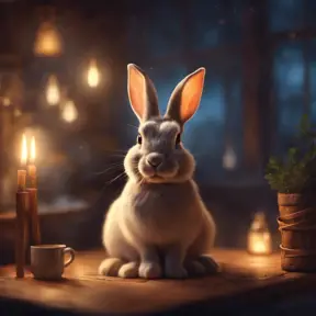 Epic shot of ultra cute rabbit in a wonderful cozy atmosphere, ultra inviting, luminous, evening atmosphere, Digital Painting, Photo Realistic, Sharp Focus