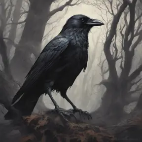 Crow in a haunted forest, Highly Detailed, Intricate, Gothic, Volumetric Lighting, Fantasy, Dark by Stanley Artgerm Lau