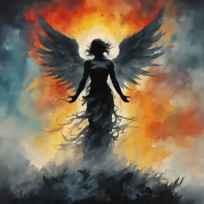 Silhouette of an Angel emerging from the fog of war, ink splash, Highly Detailed, Vibrant Colors, Ink Art, Fantasy, Dark by Stanley Artgerm Lau