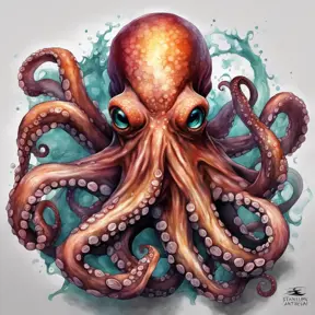 Octopus, Highly Detailed, Intricate, Color Splash, Ink Art, Fantasy, Dark by Stanley Artgerm Lau