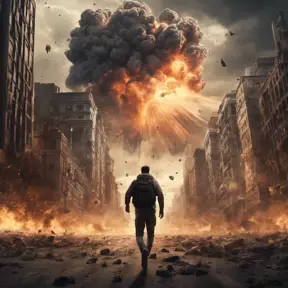 a mass explosion on earth that destroys all of humanity, scary, massive explosion, humans running away from it, 8k, Dystopian, Dark