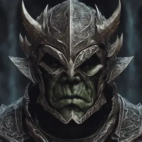 A close up of an orc wearing a helmet, ornate dramatic bat wing helmet, digital 2d fantasy art, intricate armor, face of an armored villian, Highly Detailed, Symmetrical Face, Dark Souls, Concept Art, Fantasy, Dark by Alex Grey, Dan Mumford