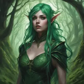 Green haired half-elf in a haunted forest, Highly Detailed, Intricate, Gothic, Volumetric Lighting, Fantasy, Dark by Stanley Artgerm Lau