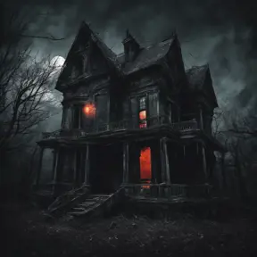 Haunted house with a terrifying atmosphere on a dark night, Dystopian, Dark