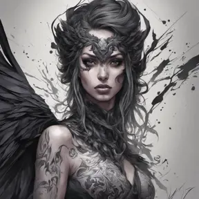 Raven, Highly Detailed, Intricate, Color Splash, Ink Art, Fantasy, Dark by Stanley Artgerm Lau