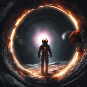 Digital art of Black hole containing strange object astronaut, Sci-Fi, Volumetric Lighting