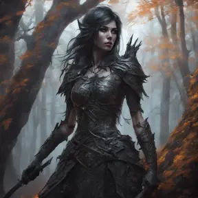 Female warrior in a haunted forest, Highly Detailed, Intricate, Gothic, Volumetric Lighting, Fantasy, Dark by Stanley Artgerm Lau