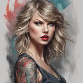 Matte portrait of Taylor Swift with colored tattoos, 4k, Highly Detailed, Powerful, Alluring, Artstation, Magical, Digital Painting, Photo Realistic, Sharp Focus, Grayscale, Volumetric Lighting, Concept Art by Stanley Artgerm Lau, Alphonse Mucha, Greg Rutkowski