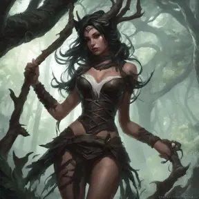 Nidalee in a haunted forest, Highly Detailed, Intricate, Gothic, Volumetric Lighting, Fantasy, Dark by Stanley Artgerm Lau