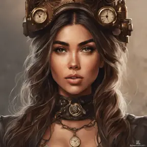 Steampunk portrait of Madison Beer, Highly Detailed, Intricate, Artstation, Beautiful, Digital Painting, Sharp Focus, Concept Art, Elegant