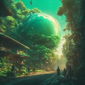 Studio ghibli, rocket explosion, jungle, solar, green technology, optimist future, 8k, Bokeh effect, Cinematic Lighting, Iridescence, Vibrant by Beeple, Dan Mumford, Greg Rutkowski, WLOP