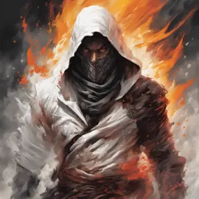 White Assassin emerging from a firey fog of battle, ink splash, Highly Detailed, Vibrant Colors, Ink Art, Fantasy, Dark by Stanley Artgerm Lau